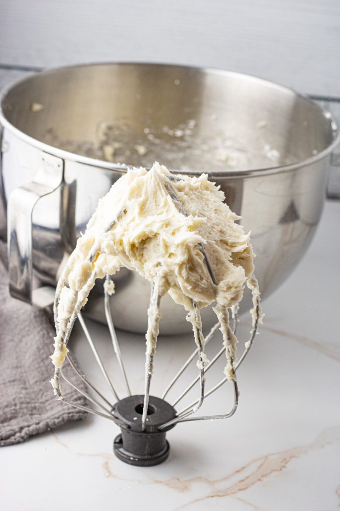 frosting on the whisk from a stand mixer
