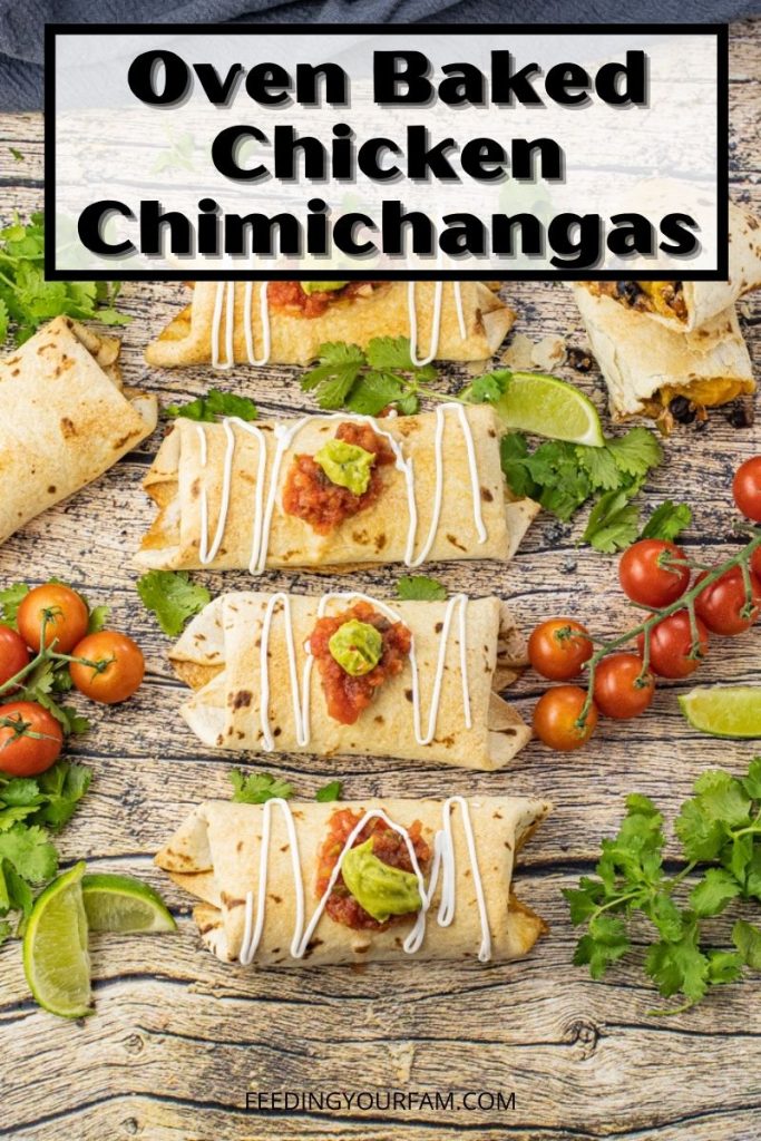 chimichangas topped with salsa, guacamole and sour cream