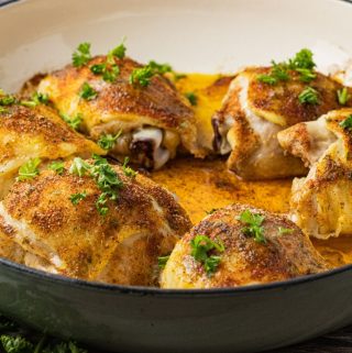 baked chicken thighs in a round pan