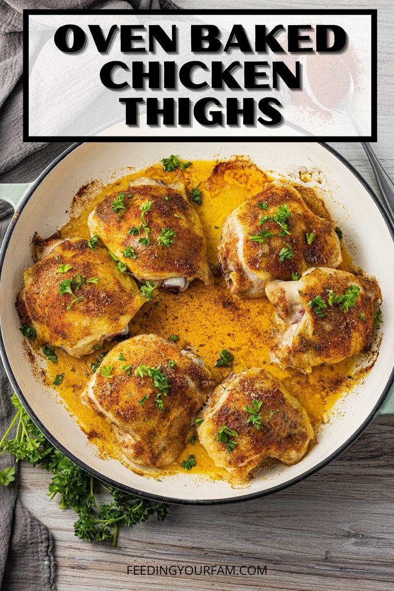 These Chicken Thighs are seasoned perfectly with just a few basic spices and cooked right in the oven for a super simple dinner.