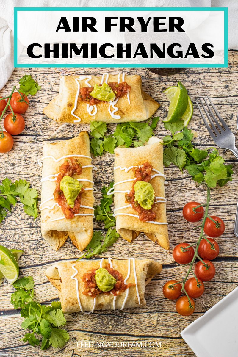 It is so easy to make delicious, crispy, stuffed Chicken Chimichangas right in the air fryer. These air fryer chicken chimichangas are loaded up with shredded chicken, beans, cheese and are seasoned just perfectly. 