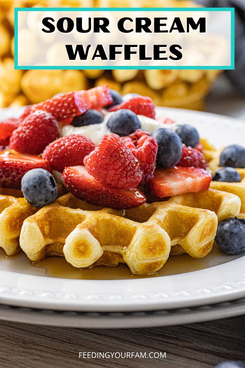 This recipe for Sour Cream Waffles makes the best homemade waffles. This is an easy waffle recipe that makes the best waffles every time. These are crispy, fluffy waffles that are perfect for piling on fresh fruit, whipped cream