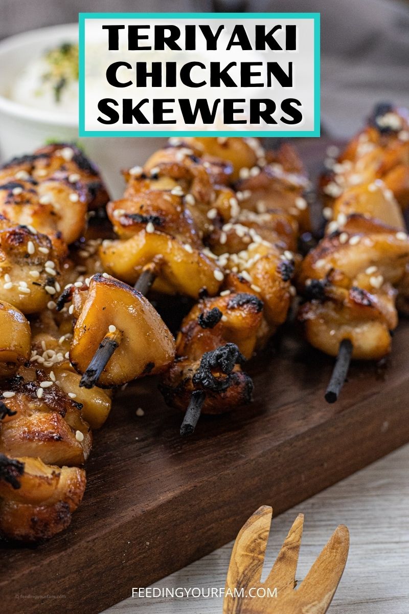 grilled chicken on wooden skewers 