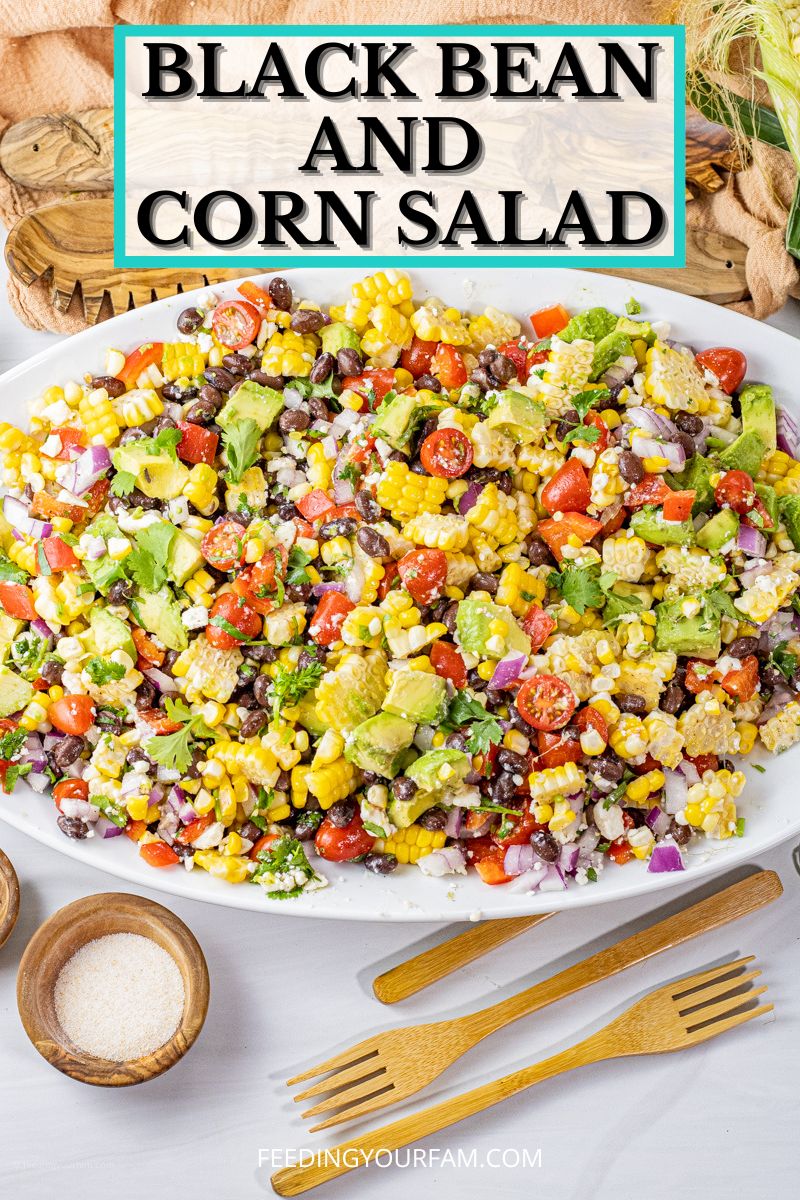 platter topped with corn and black bean salad