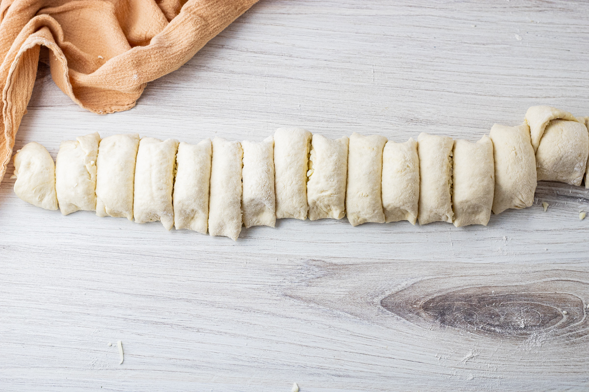sliced roll dough cut into rolls