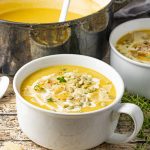 white bowl filled with butternut squash soup