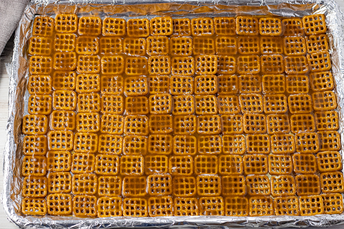 pretzel snaps covered with caramel