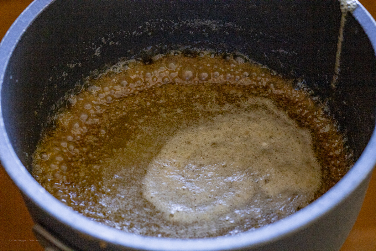 caramel boiling in a pot