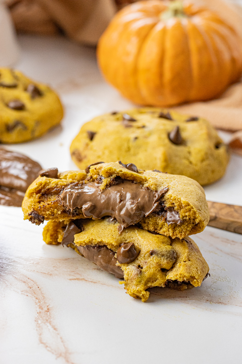 pumpkin cookie stuffed with melty nutella chocolate spread