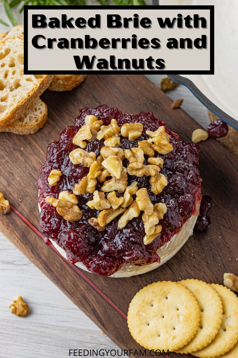 Baked Brie with Cranberries and Walnuts is the perfect, easy appetizer for the holiday season. A soft wheel of brie is baked until it is soft and melty on the inside, then topped with some sweet cranberry sauce and crunchy walnuts.