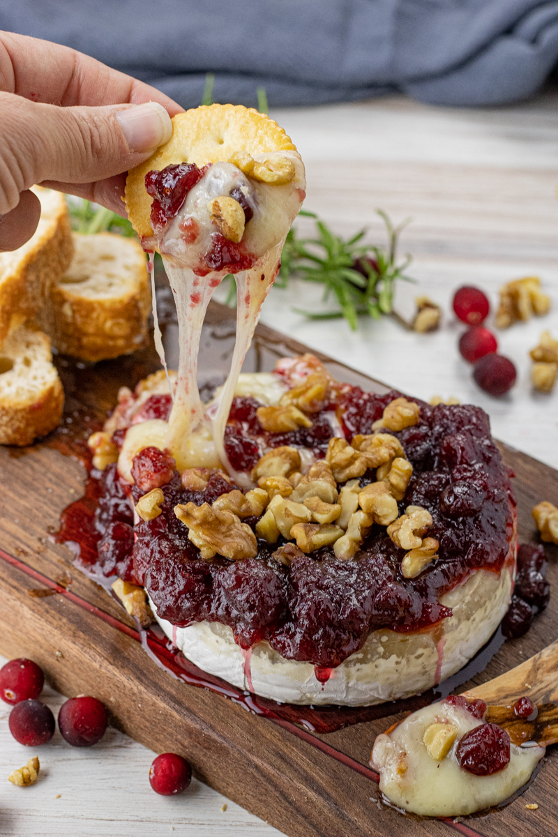 cracker with cranberries and chopped walnuts