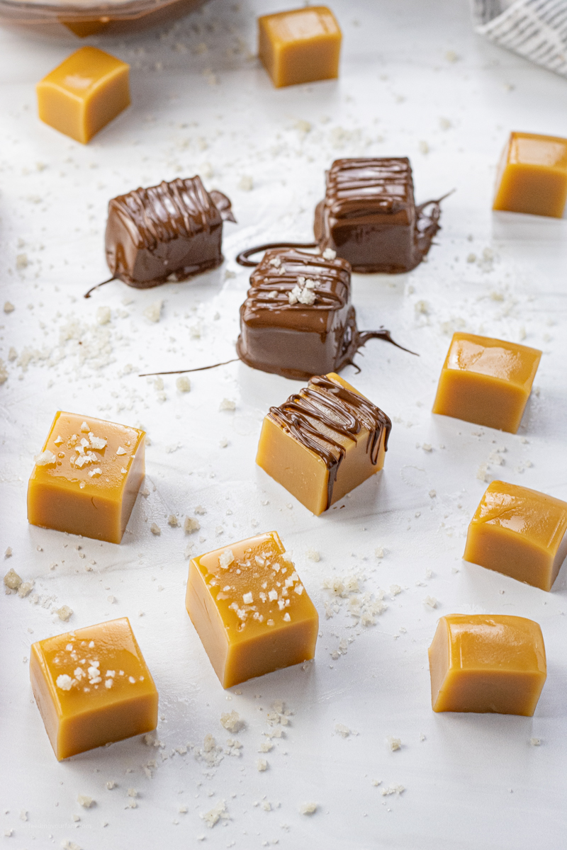 squares of homemade caramels