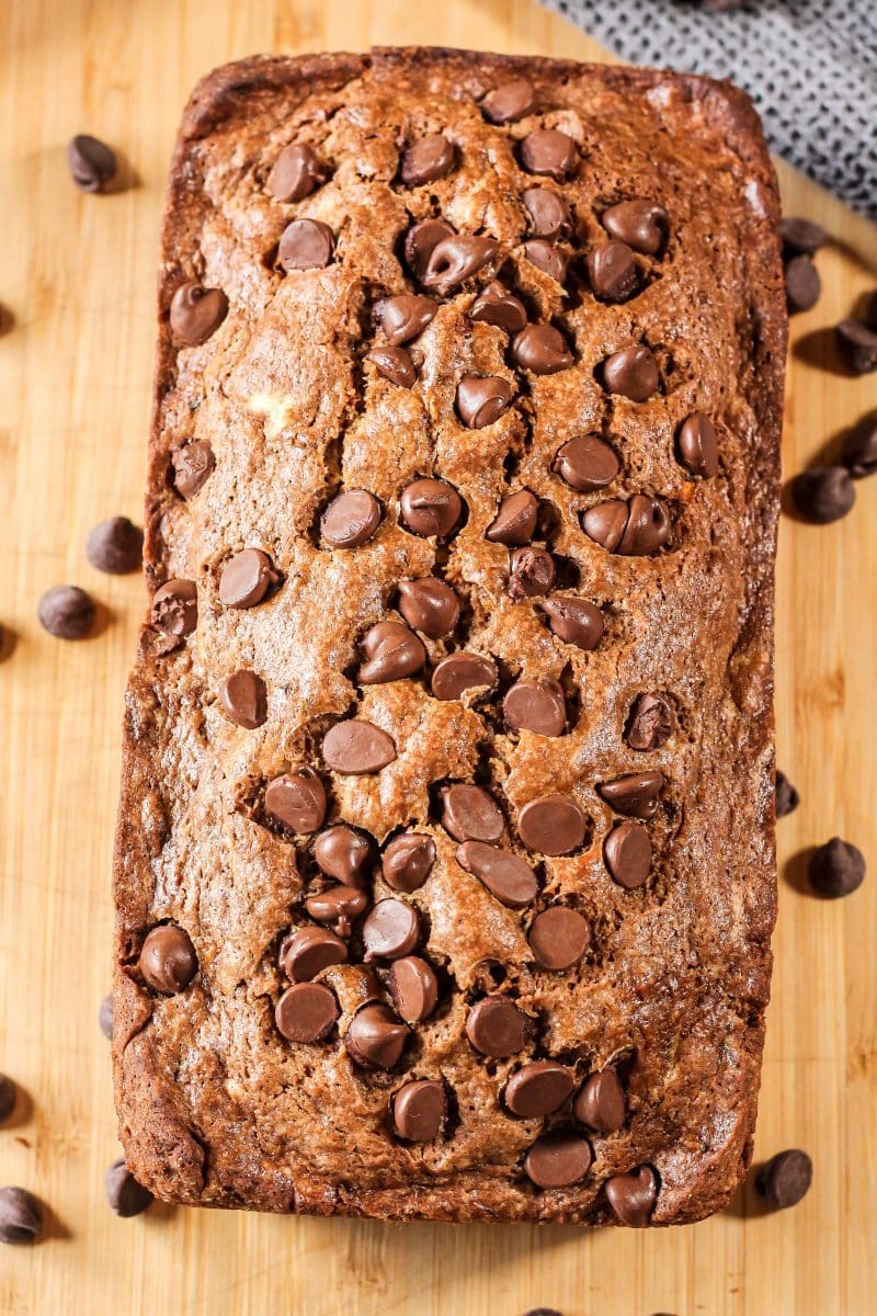 zucchini bread with chocolate chips on top