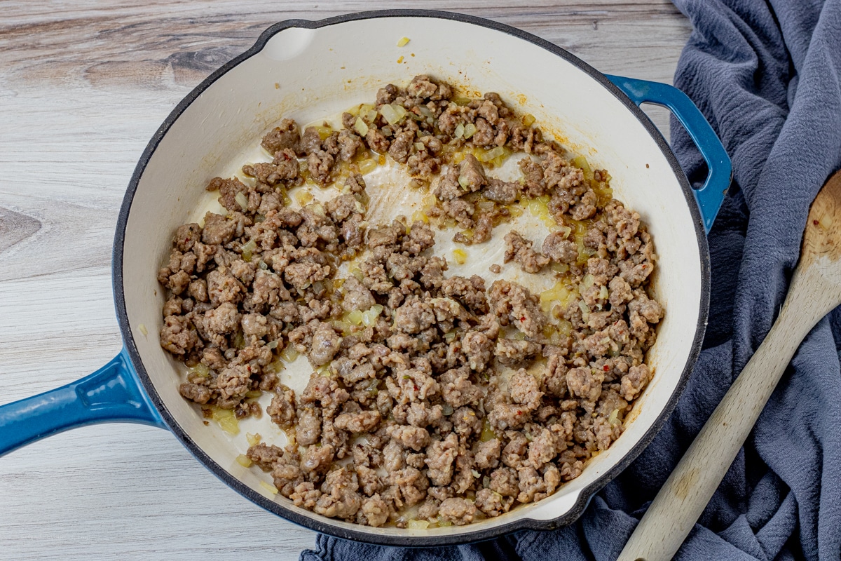 browned sausage in a large skillet 