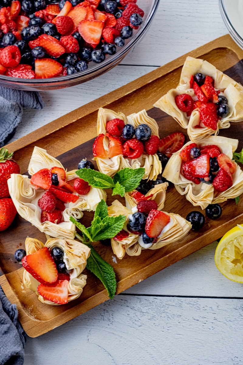 mixed berries inside of baked phyllo dough shells