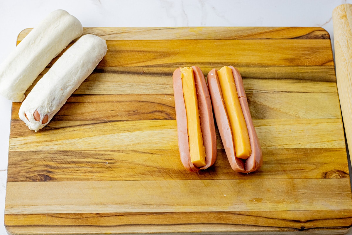 hot dogs stuffed with cheese sticks