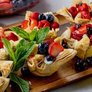 phyllo dough cups topped with yogurt and mixed berries