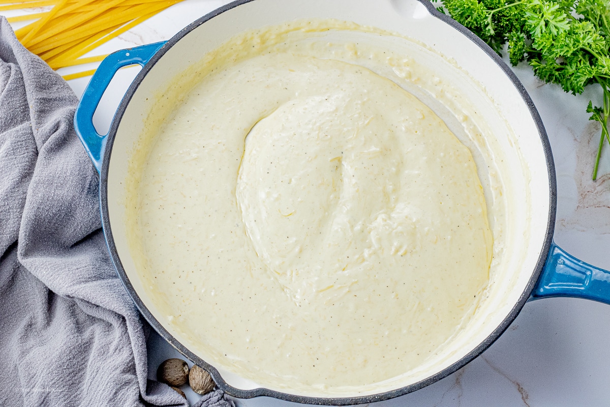 creamy alfredo sauce in a large skillet