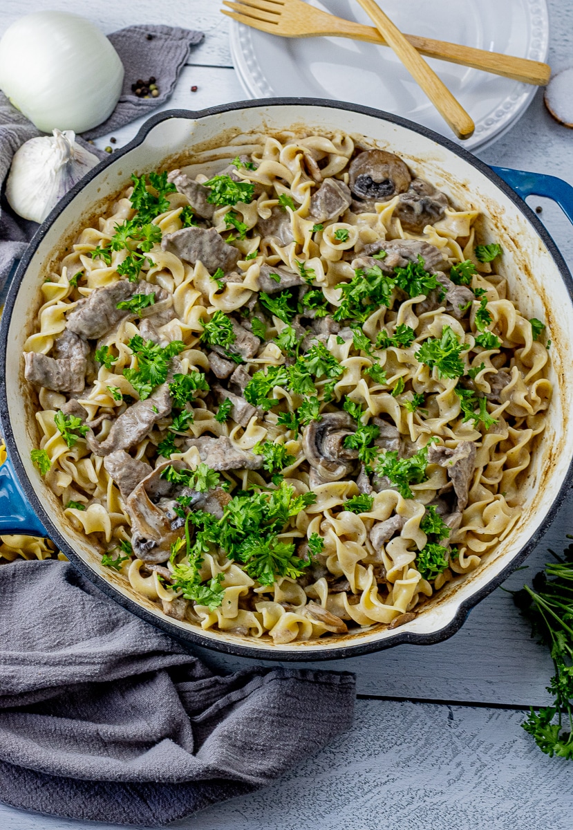 Indulge in a classic fam favorite- Beef Stroganoff. Made with tender top sirloin steak, cooked perfectly and combined with a homemade mushroom cream sauce to create a delicious, comforting dinner that is always a huge hit. Beef Stroganoff is delicious mixed with tender pasta, over mashed potatoes or even rice.