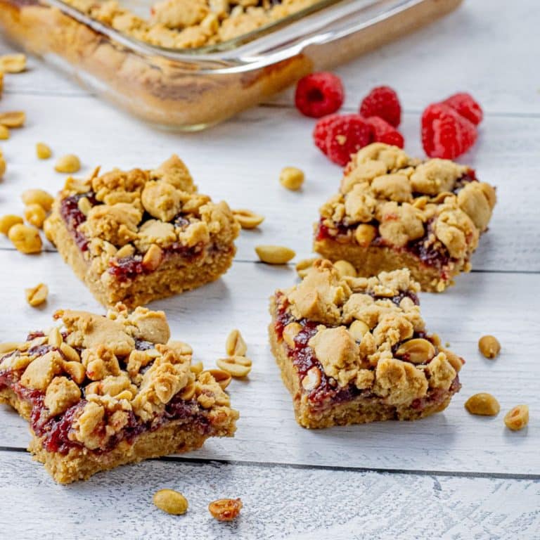squares of peanut butter and jelly bars