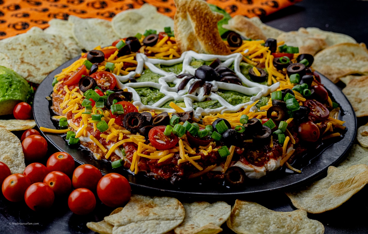 mexican layered dip with tortilla chips