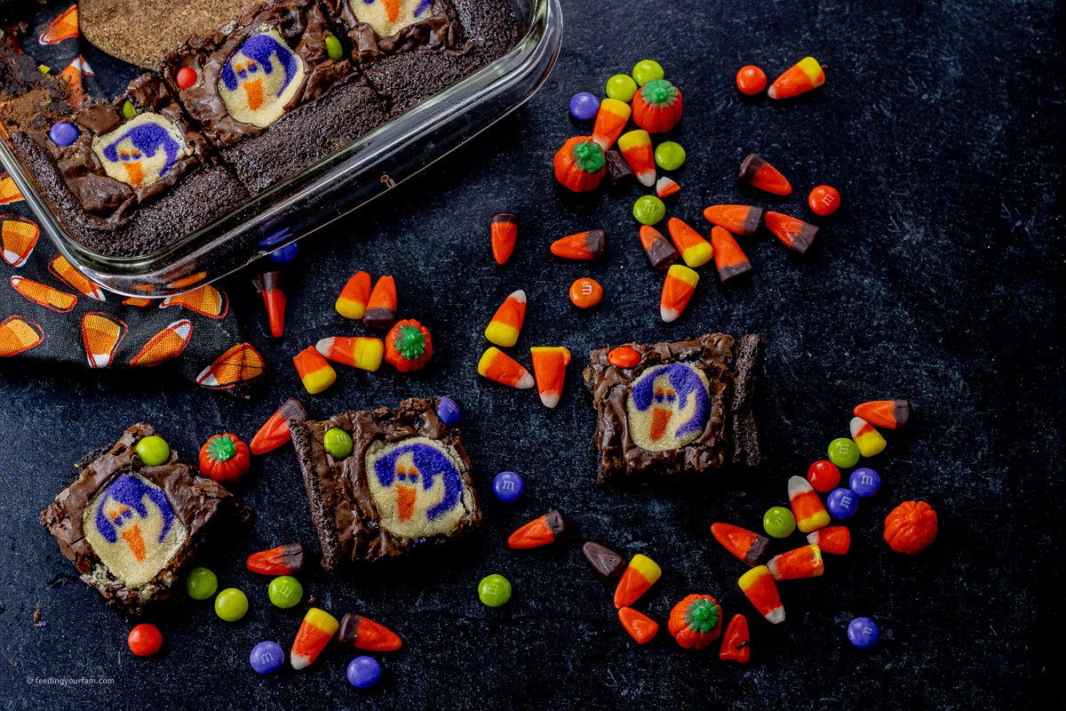 halloween brownies topped with ghost sugar cookies