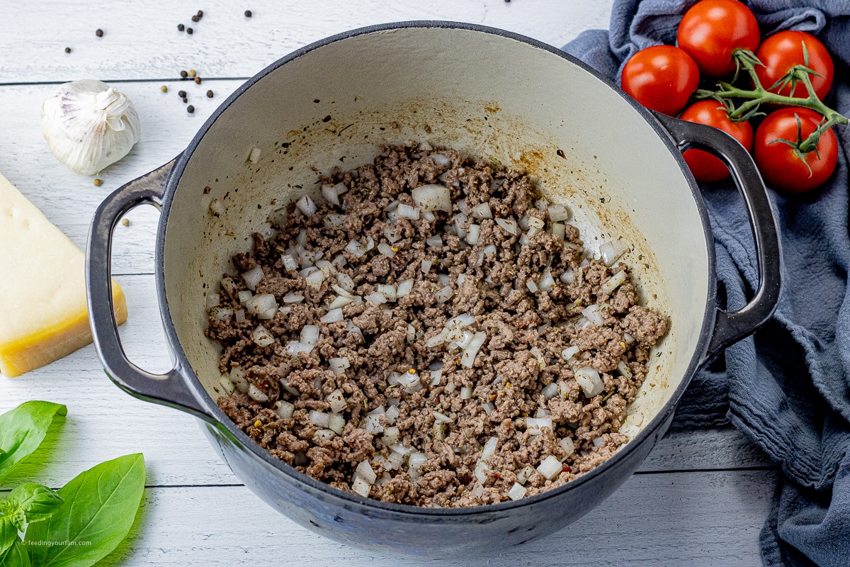 browned ground beef with onions and garlic