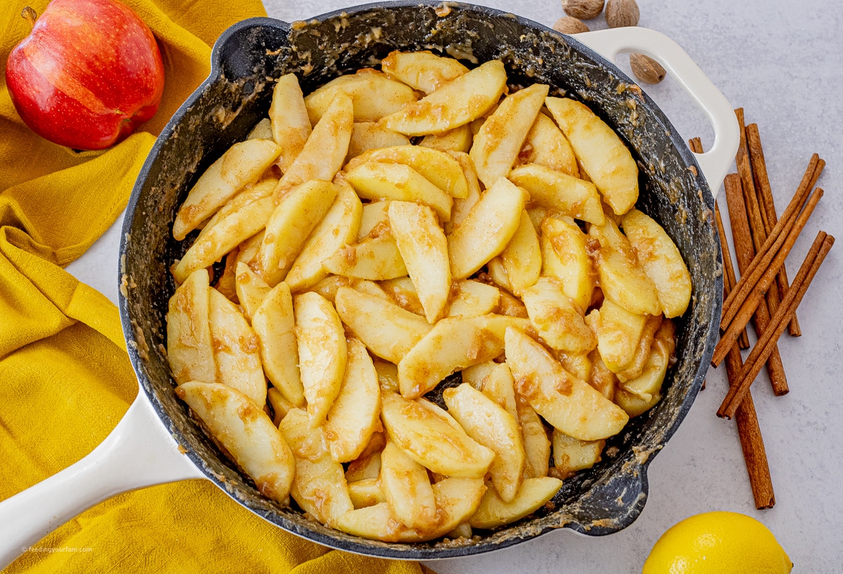 apples cooked in a cast iron pan
