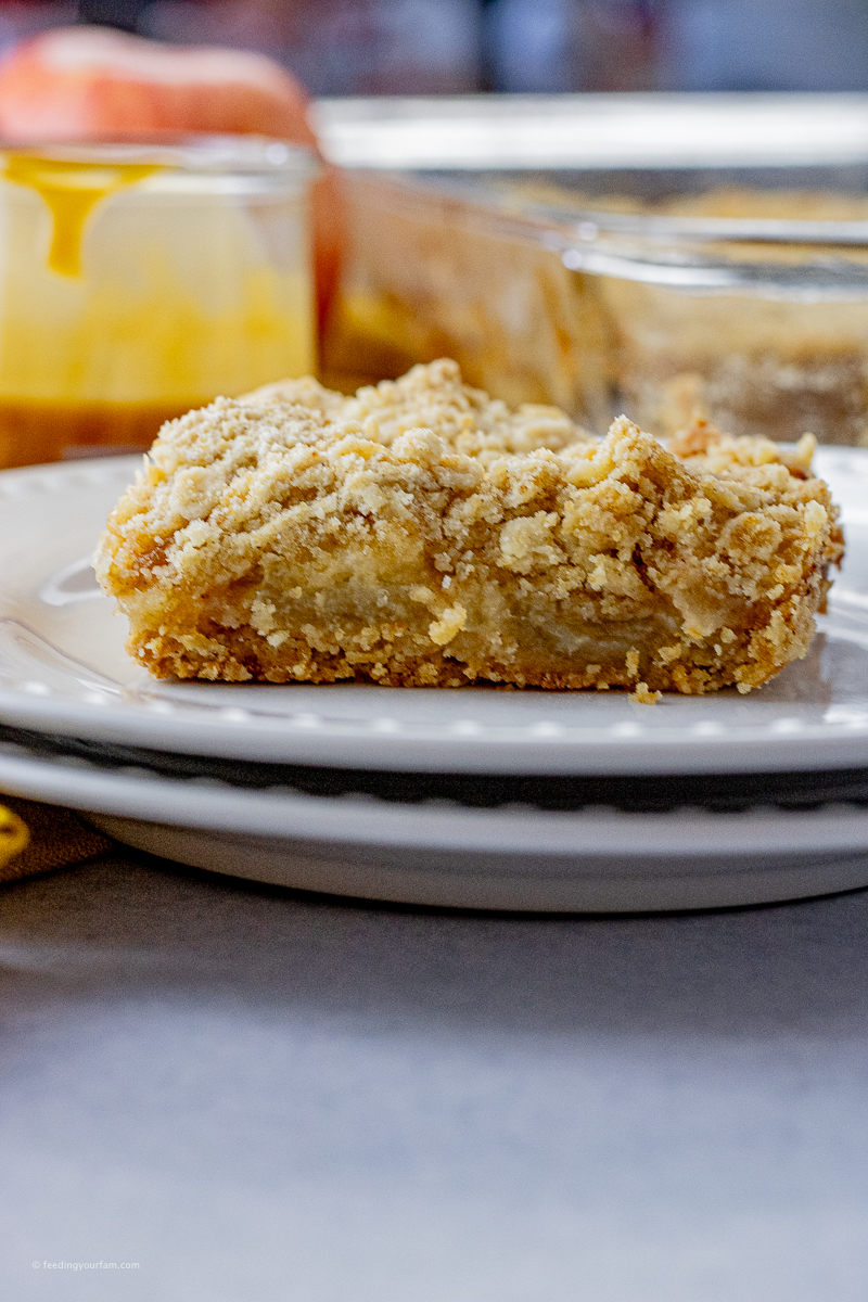 apple bar with a buttery crust ,apple center and crumble topping