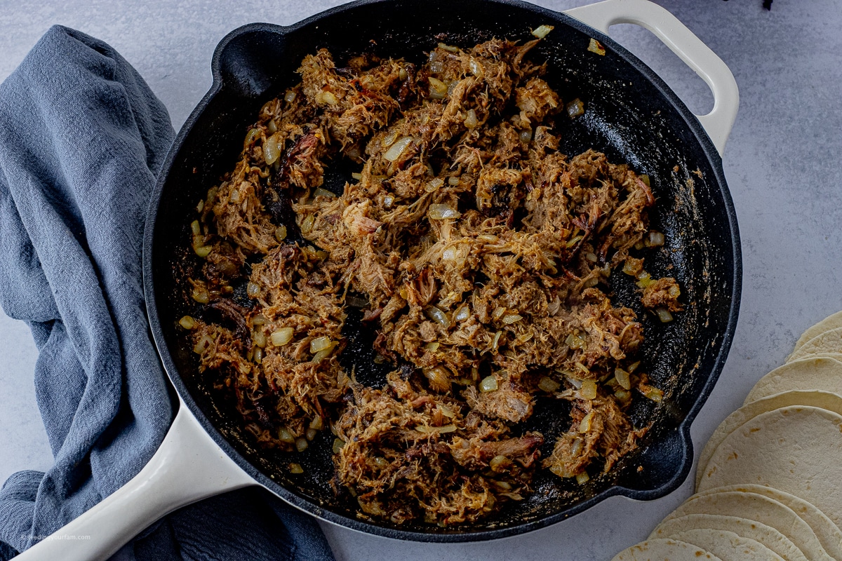 pulled pork in a cast iron pan