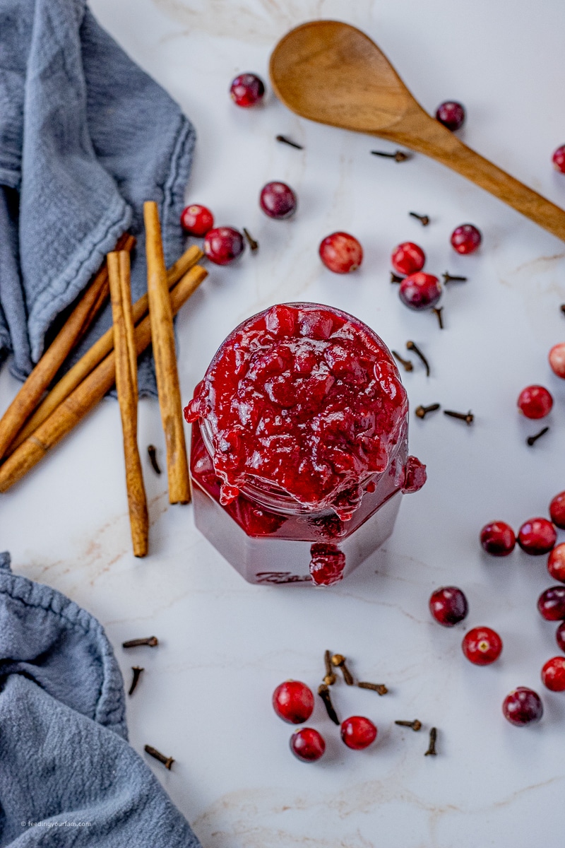 jar of homemade cranberry sauce, filled to the top