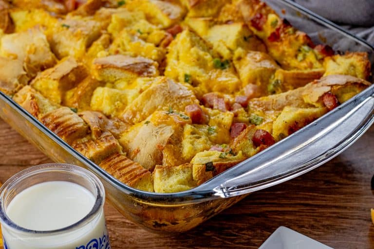 Overnight Breakfast Casserole with Bread - Feeding Your Fam