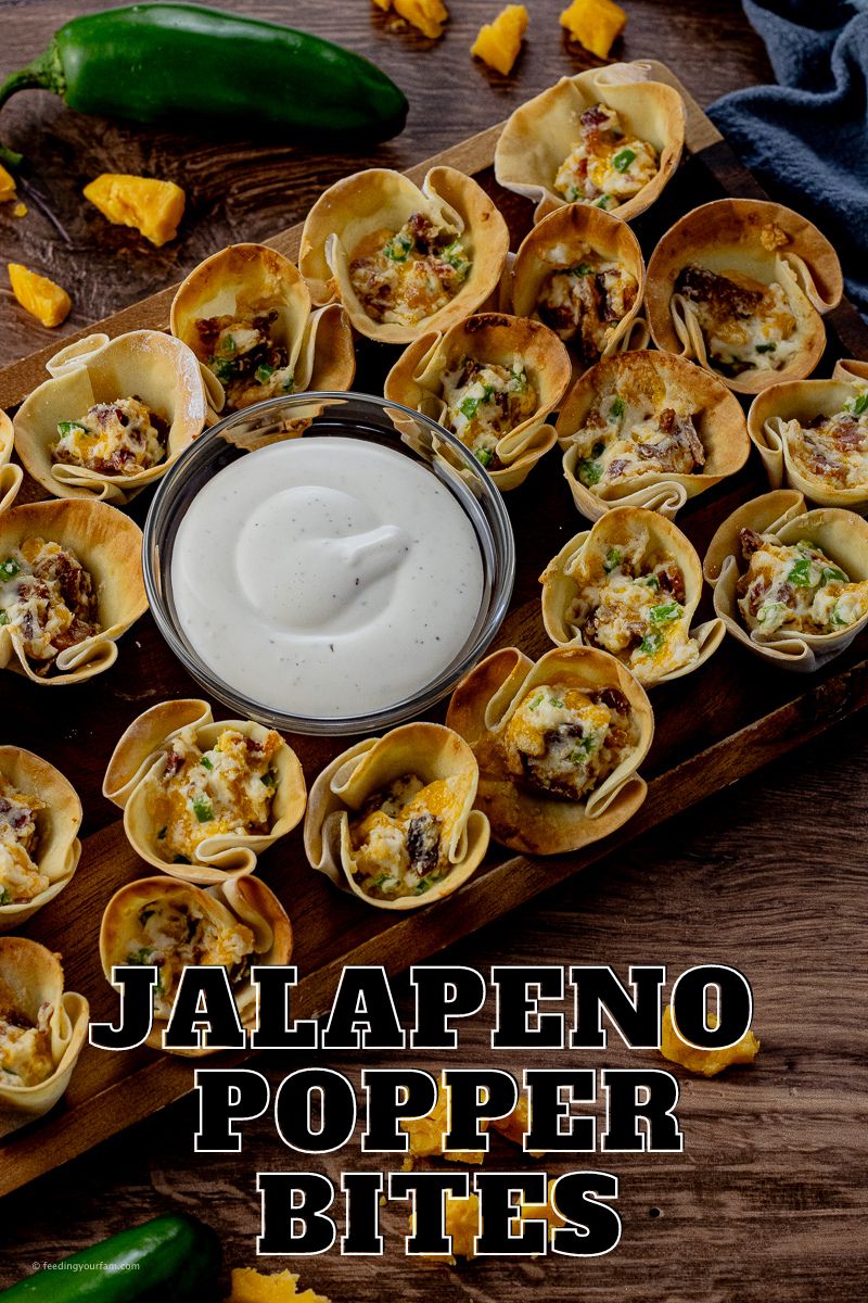 gyoza wrappers filled with cream cheese jalapeno mixture for a simple appetizer served with ranch dressing
