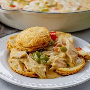 chicken a la king topped with puffed pastry circles