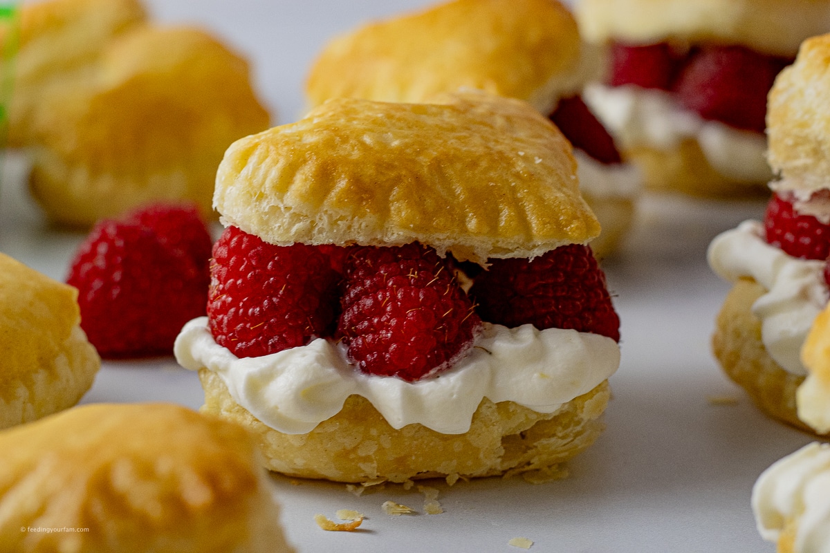 puff pastry split in half and filled with whipped cream and raspberries