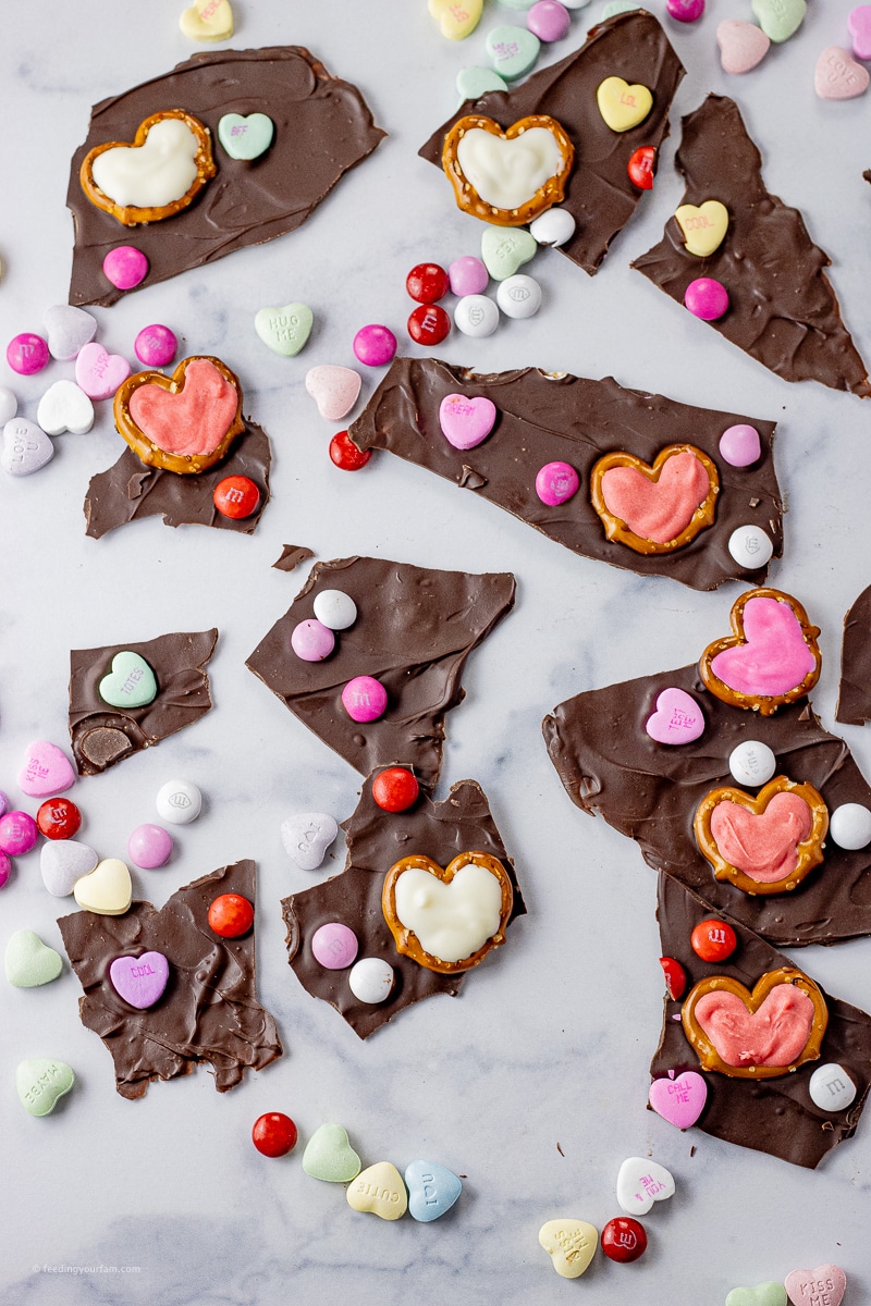 Chocolate Bark is such a simple Valentine's treat that can be whipped up in little time with just a few ingredients. Customizable with your favorite Valentine's candies and sprinkles.