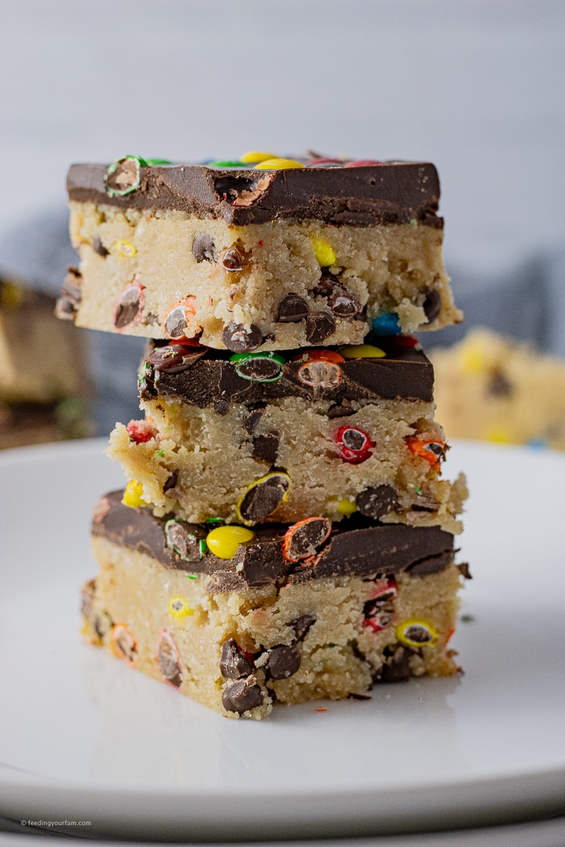 cookie dough bars topped with chocolate