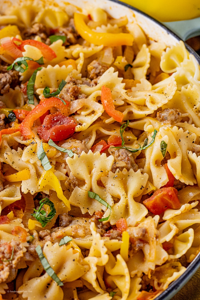 bowtie pasta with pepper and sausage