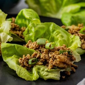 lettuce leaf filled with ground chicken mixture