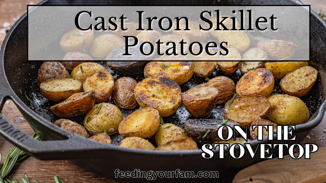 potatoes cooked in a cast iron skillet
