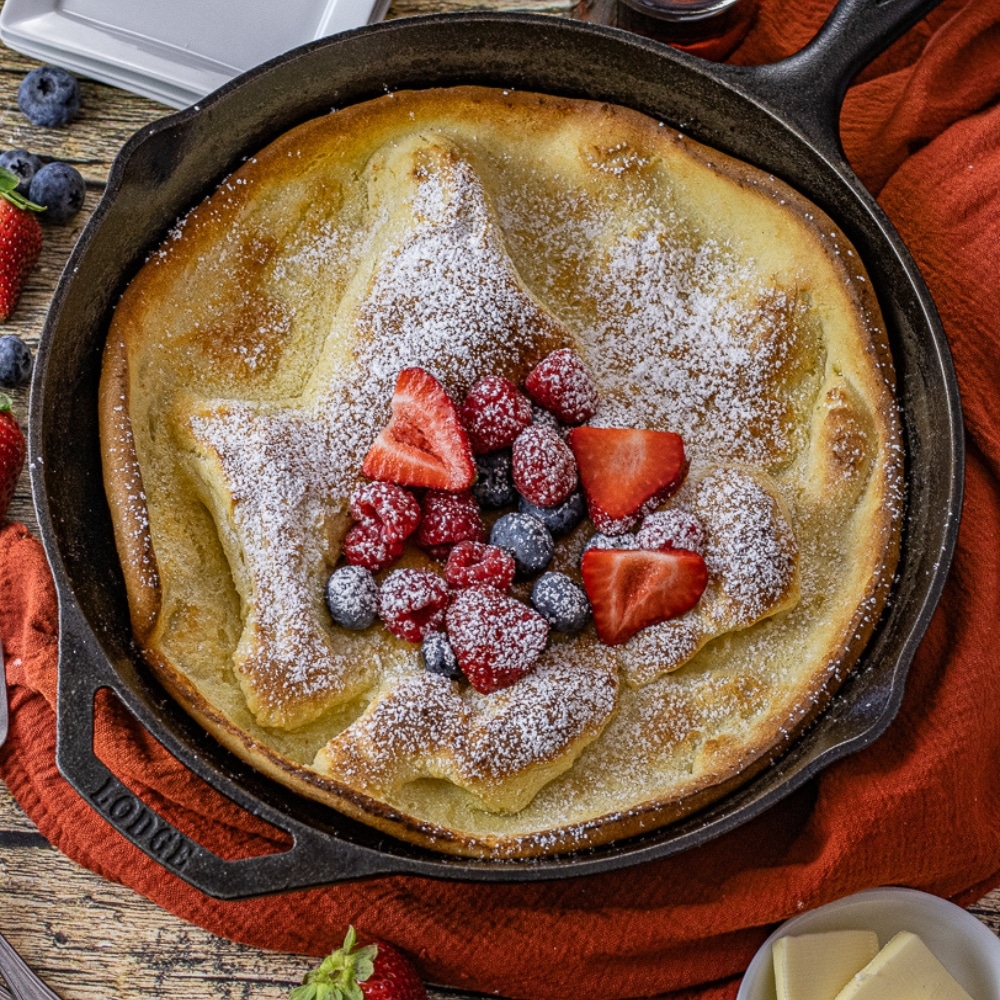 Dutch Baby Pancake Recipe- Made in a Cast Iron Skillet