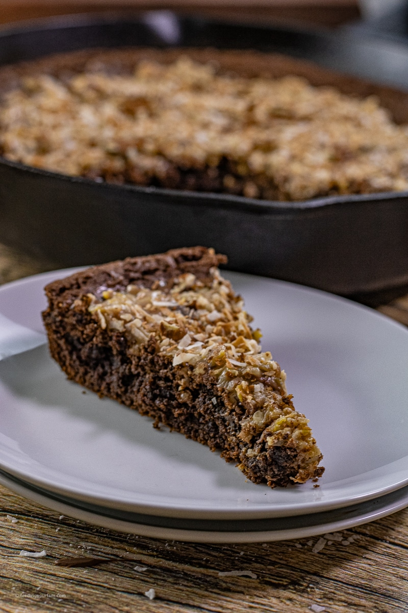 slice of German chocolate cookie on a white plate