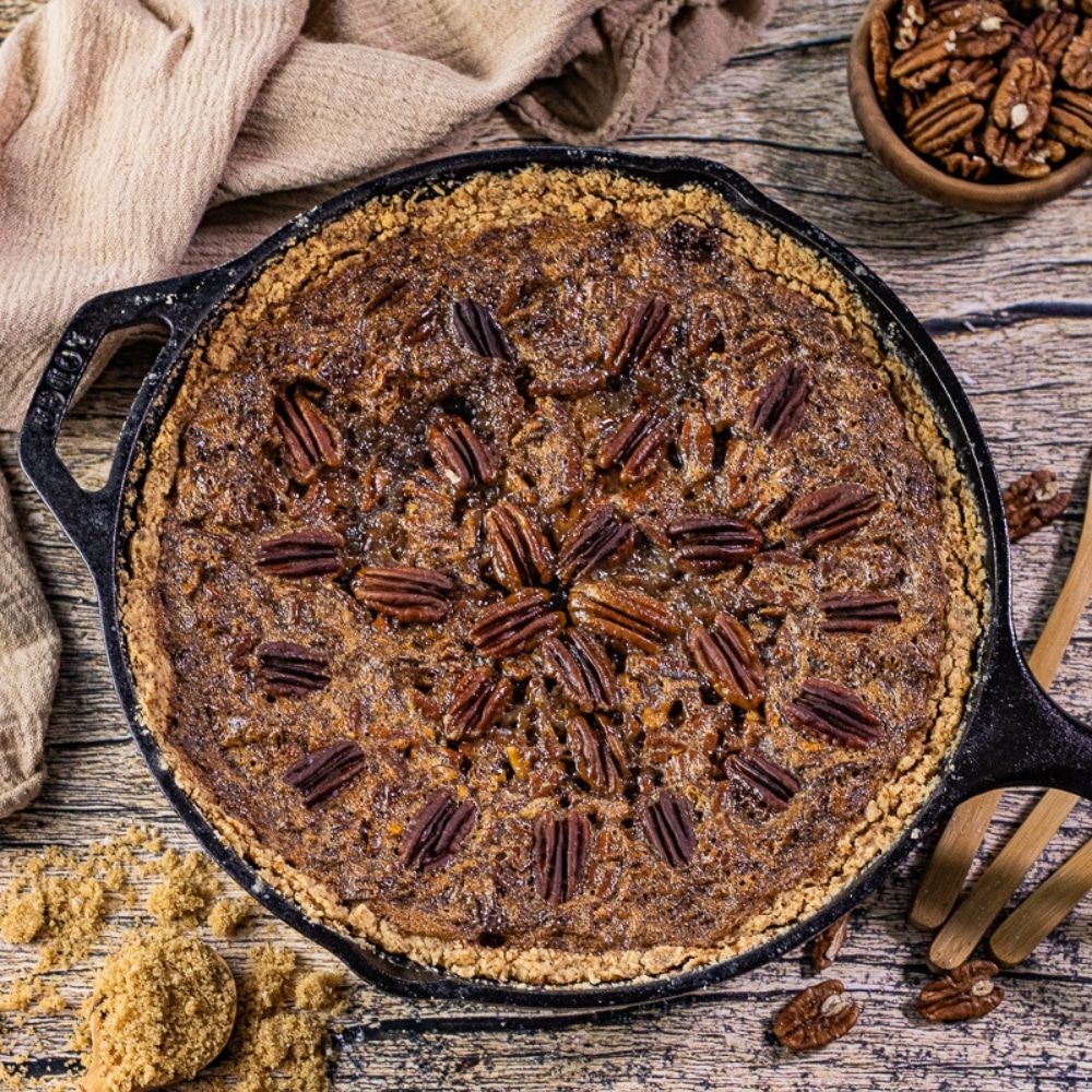 Cast Iron Skillet Pecan Pie-A Perfectly Crispy,  Gooey Dessert