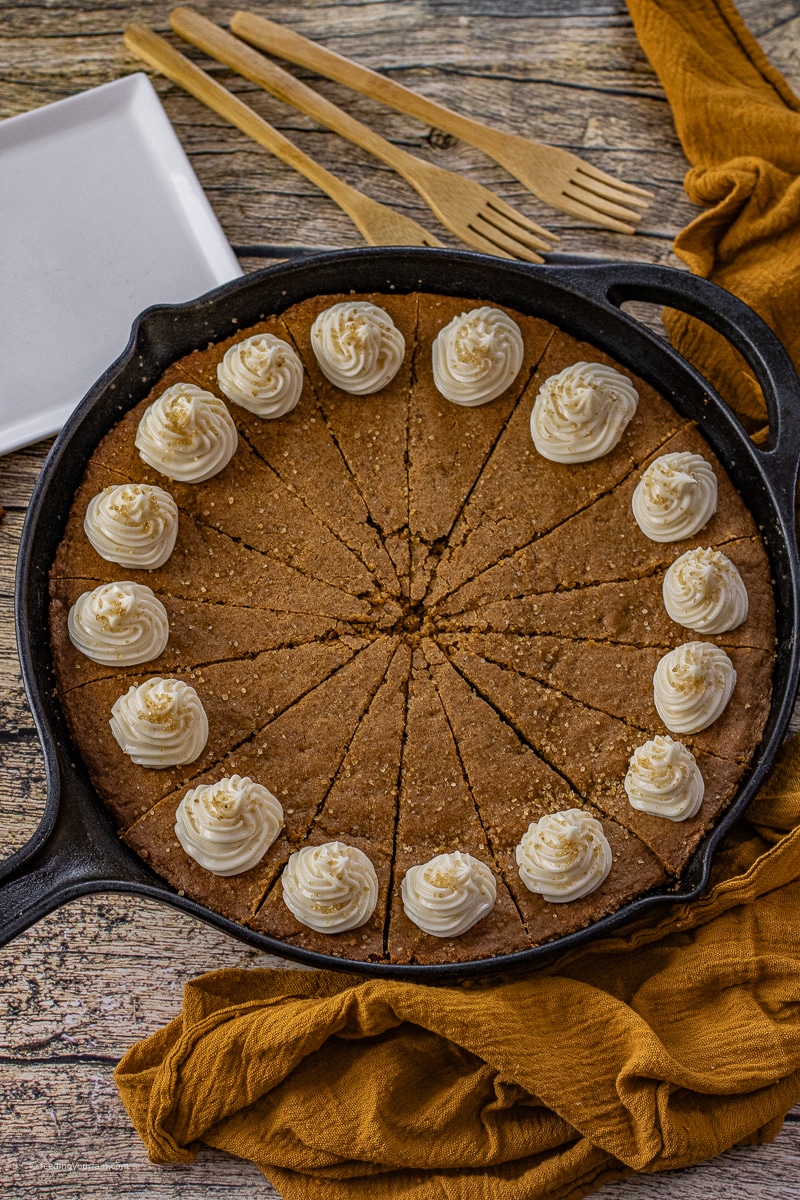 Gingerbread skillet cookie has all the classic, warm spices of gingerbread combined with the classic, rustic charm of cast iron baking.