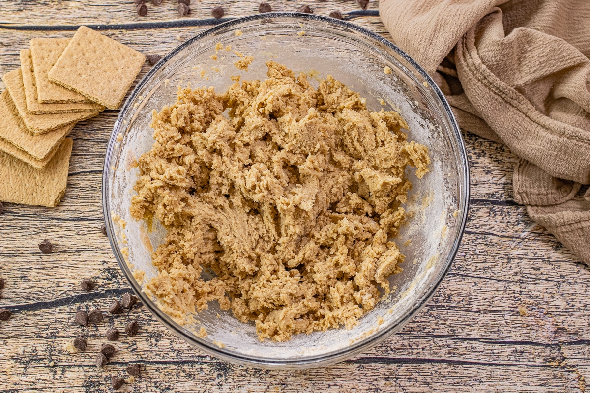 graham cracker cookie dough in a mixing bowl