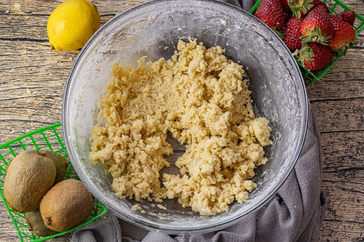 soft cookie dough in a glass mixing bowl