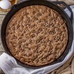 double chocolate cookie in a cast iron skillet