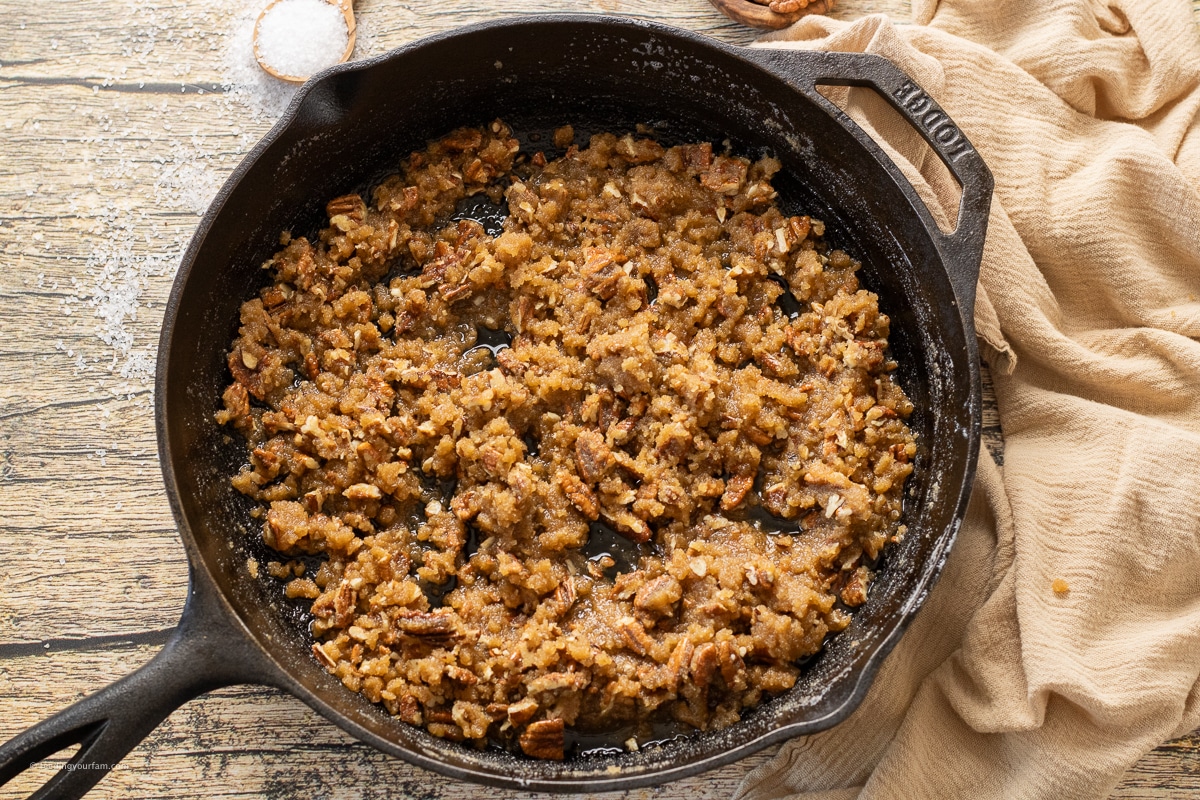 making cookie dough in a cast iron skillet 