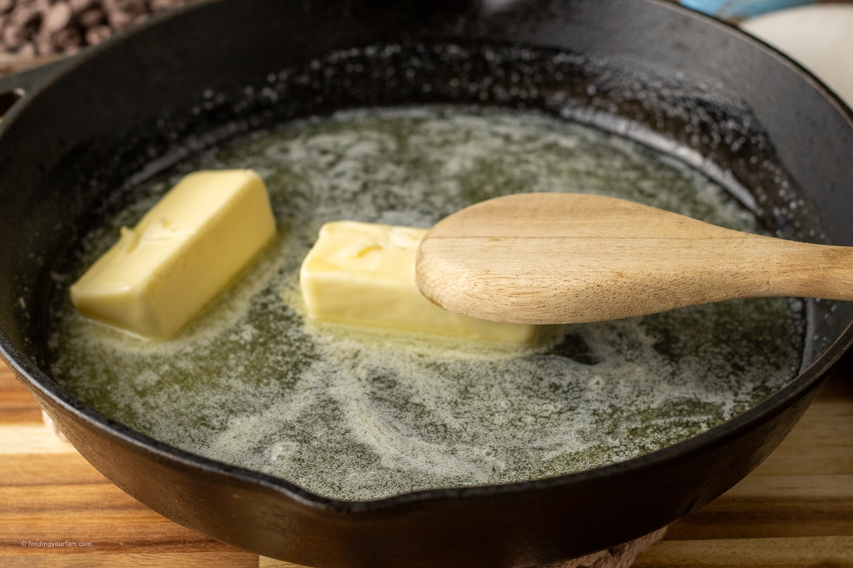melting butter in a cast iron skillet