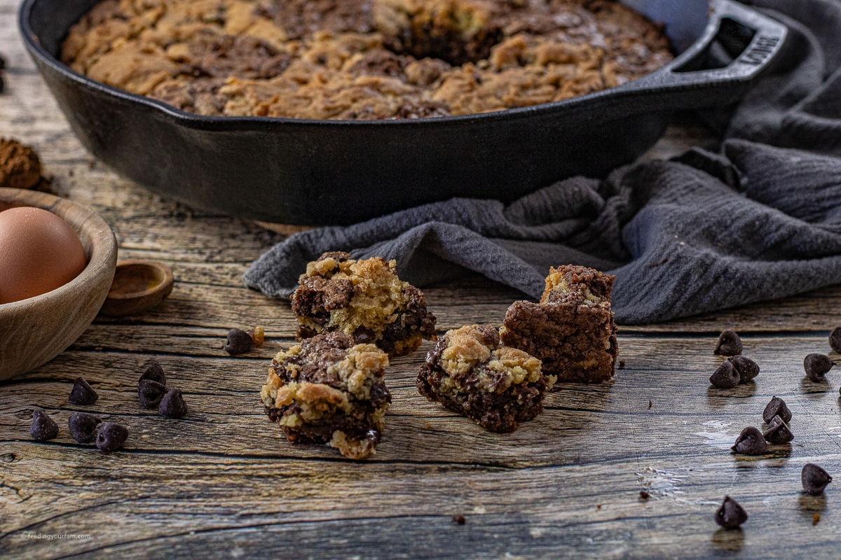 brookie cookie baked in a cast iron skillet